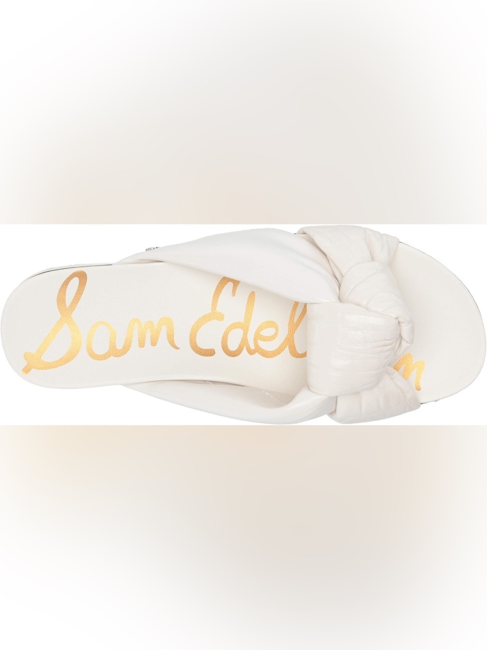 Sam Edelman Cream Knotted Slide Sandals with Gold Logo